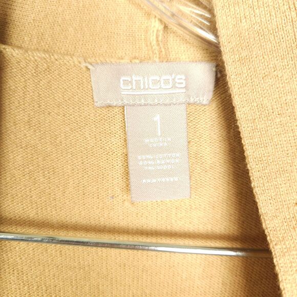 Chico's 1 Womens 8 Beige Tan Open Front Cotton Wool Blend Cardigan Sweater - Picture 2 of 6